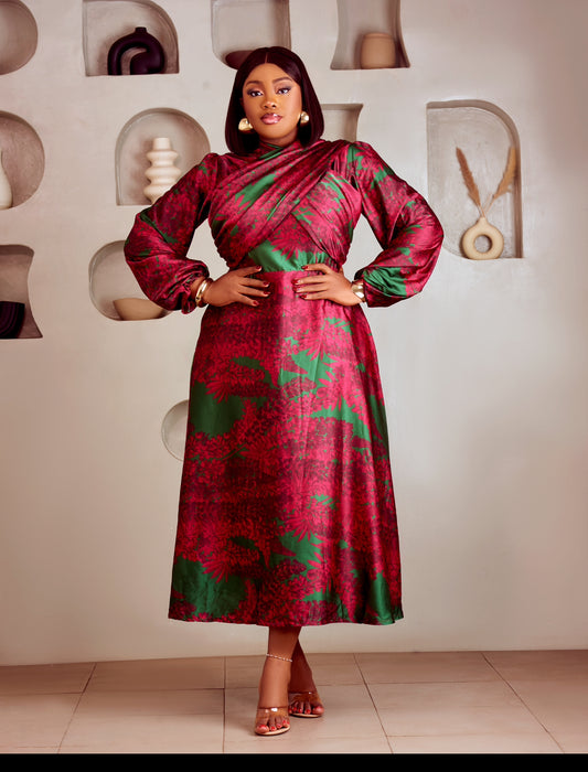 Lulu Midi Dress in Red and Green.