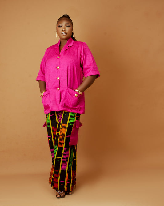 Kelly Two Piece Tweed and Ankara in Pink