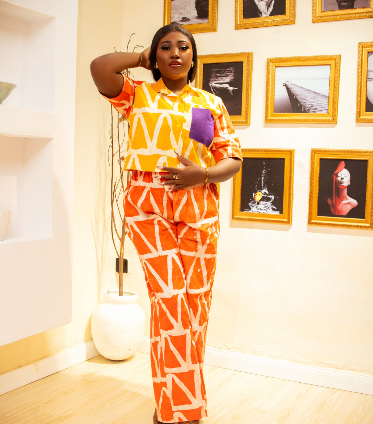 Ife two piece pants set in Orange