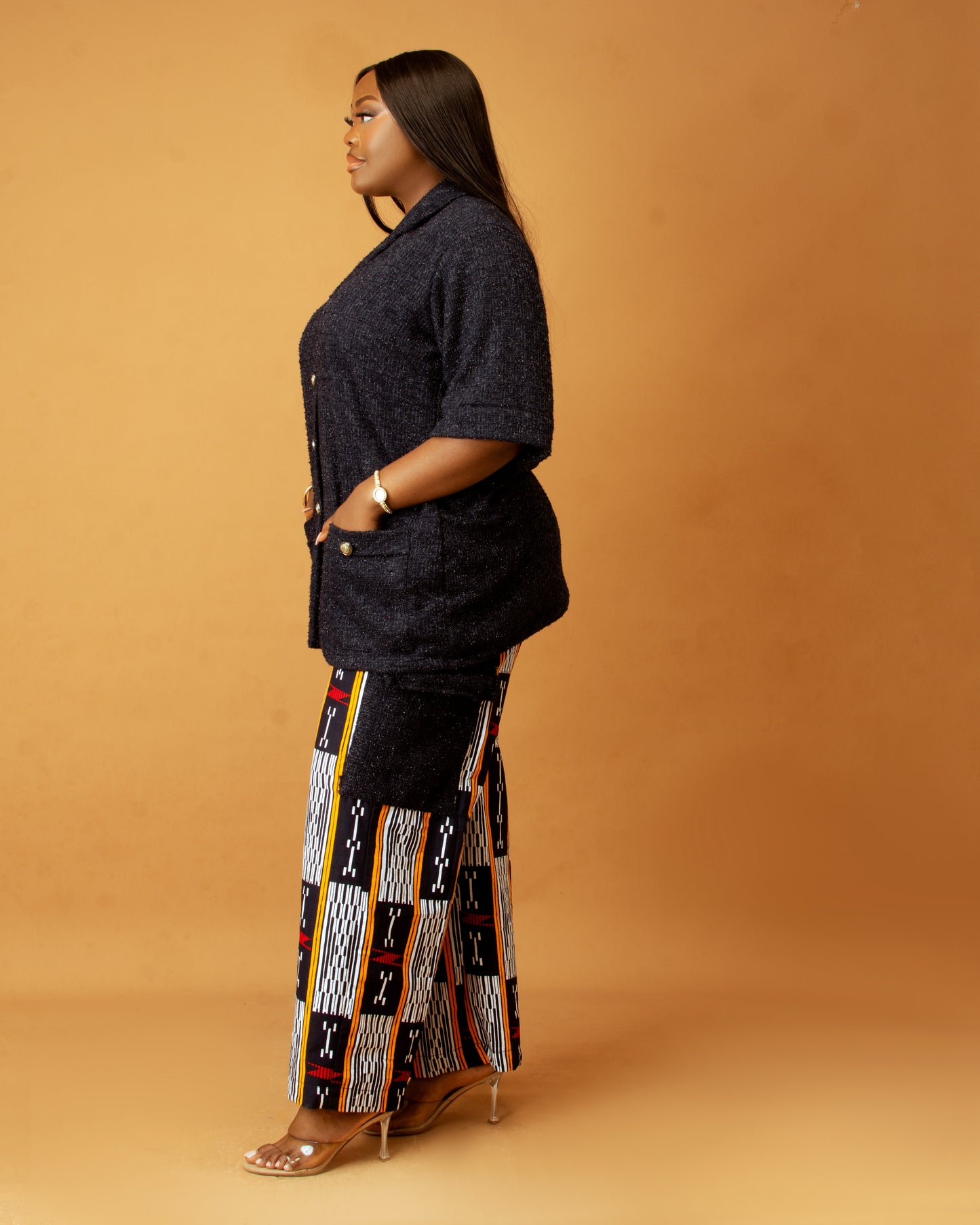 Kelly Two piece Tweed and Ankara in Navy Blue.