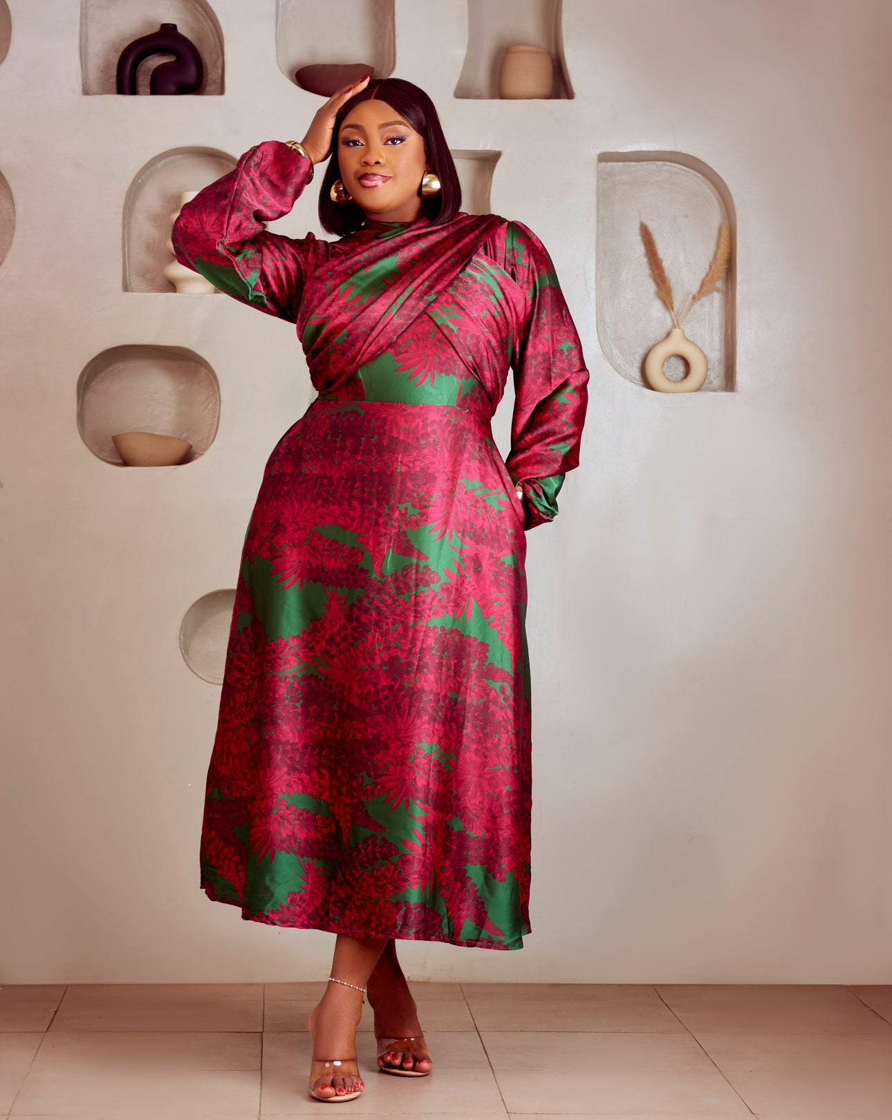 Lulu Midi Dress in Red and Green.