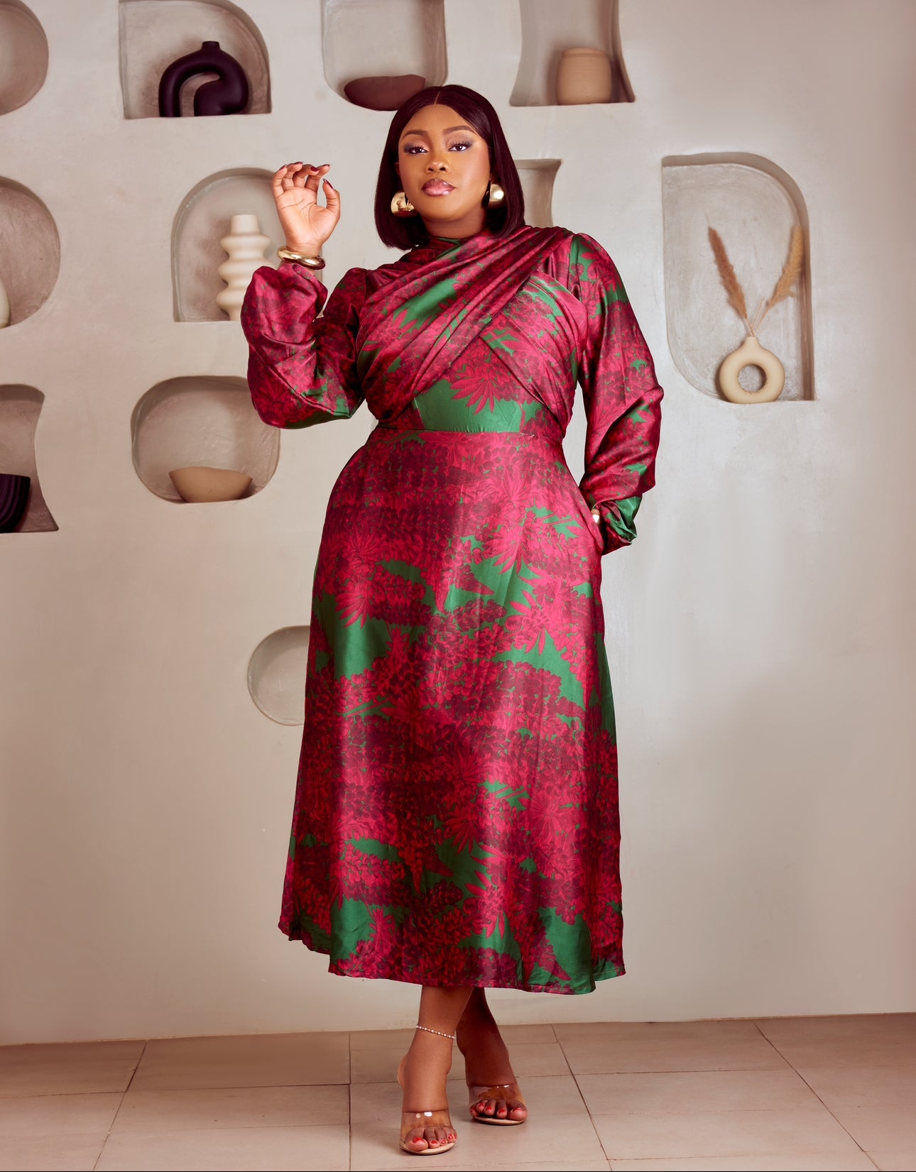 Lulu Midi Dress in Red and Green.