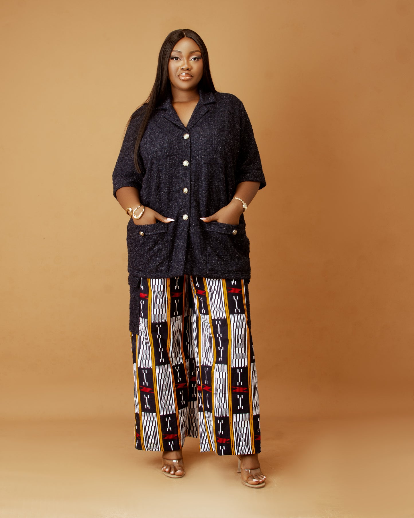 Kelly Two piece Tweed and Ankara in Navy Blue.