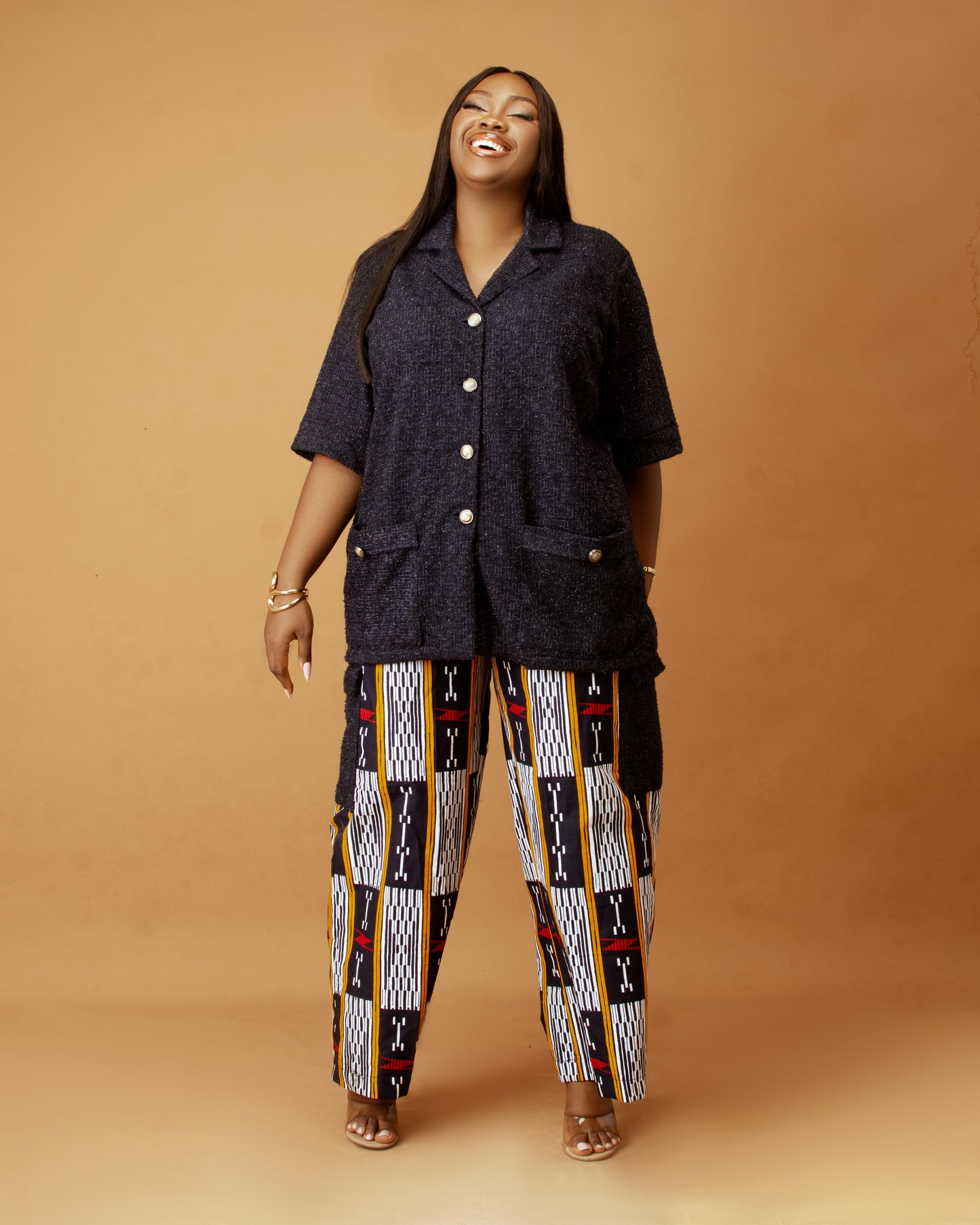 Kelly Two piece Tweed and Ankara in Navy Blue.