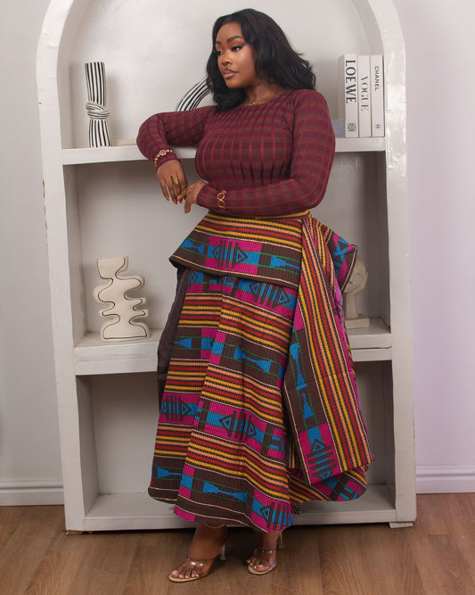 Asake in Burgundy and Multi Color Skirt Only