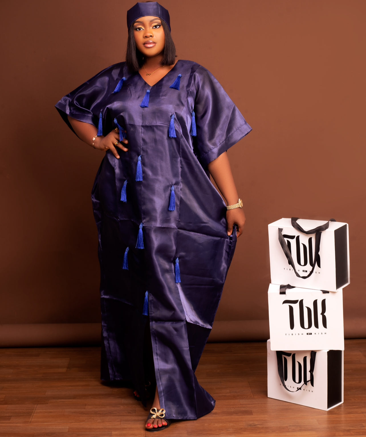 Tassle Kaftan in Navy Blue