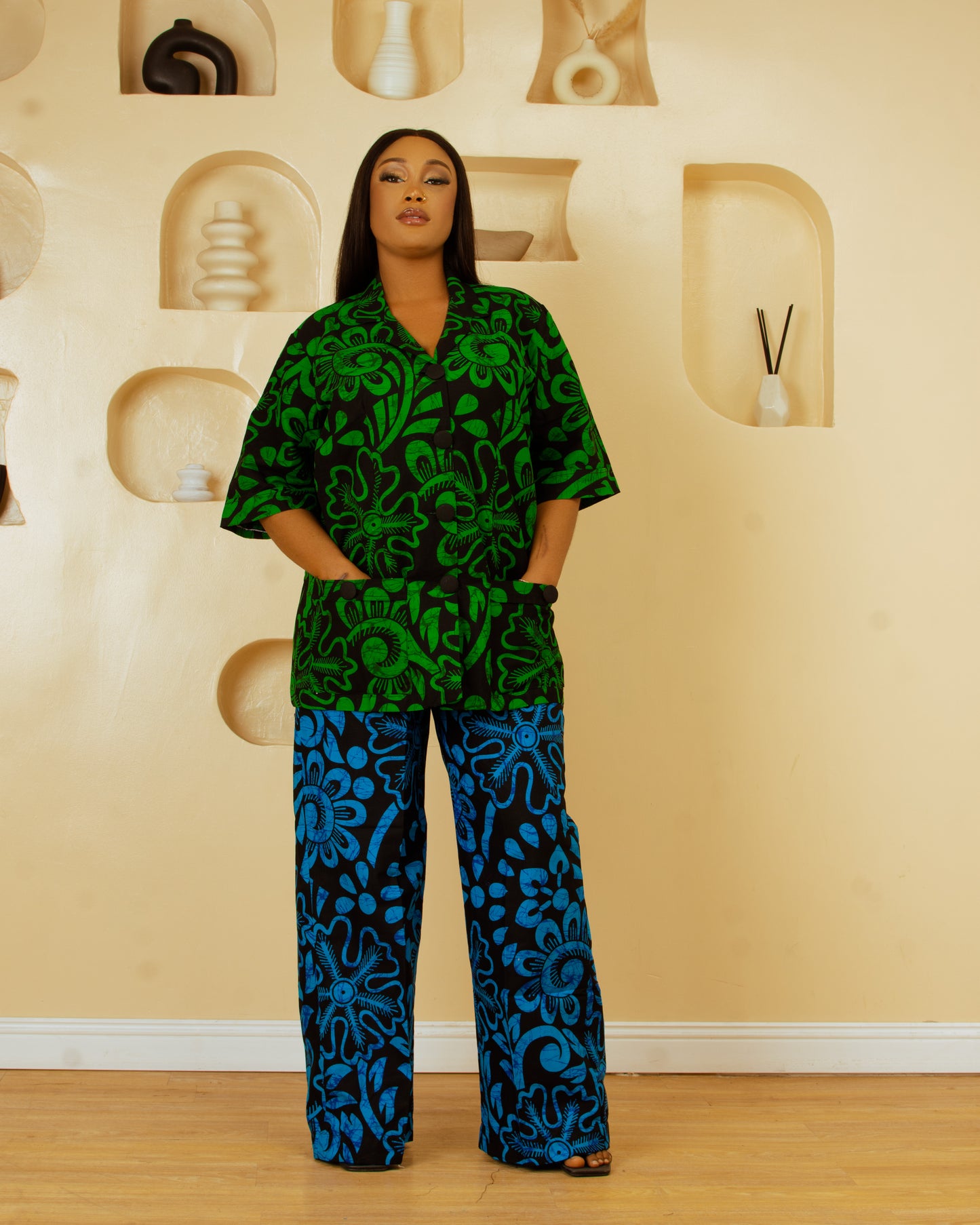 Ife Two piece in Green and Blue
