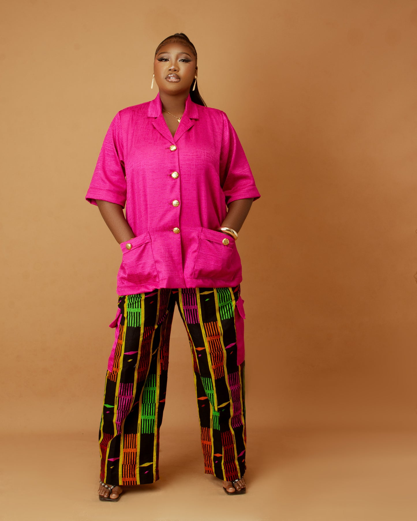 Kelly Two Piece Tweed and Ankara in Pink