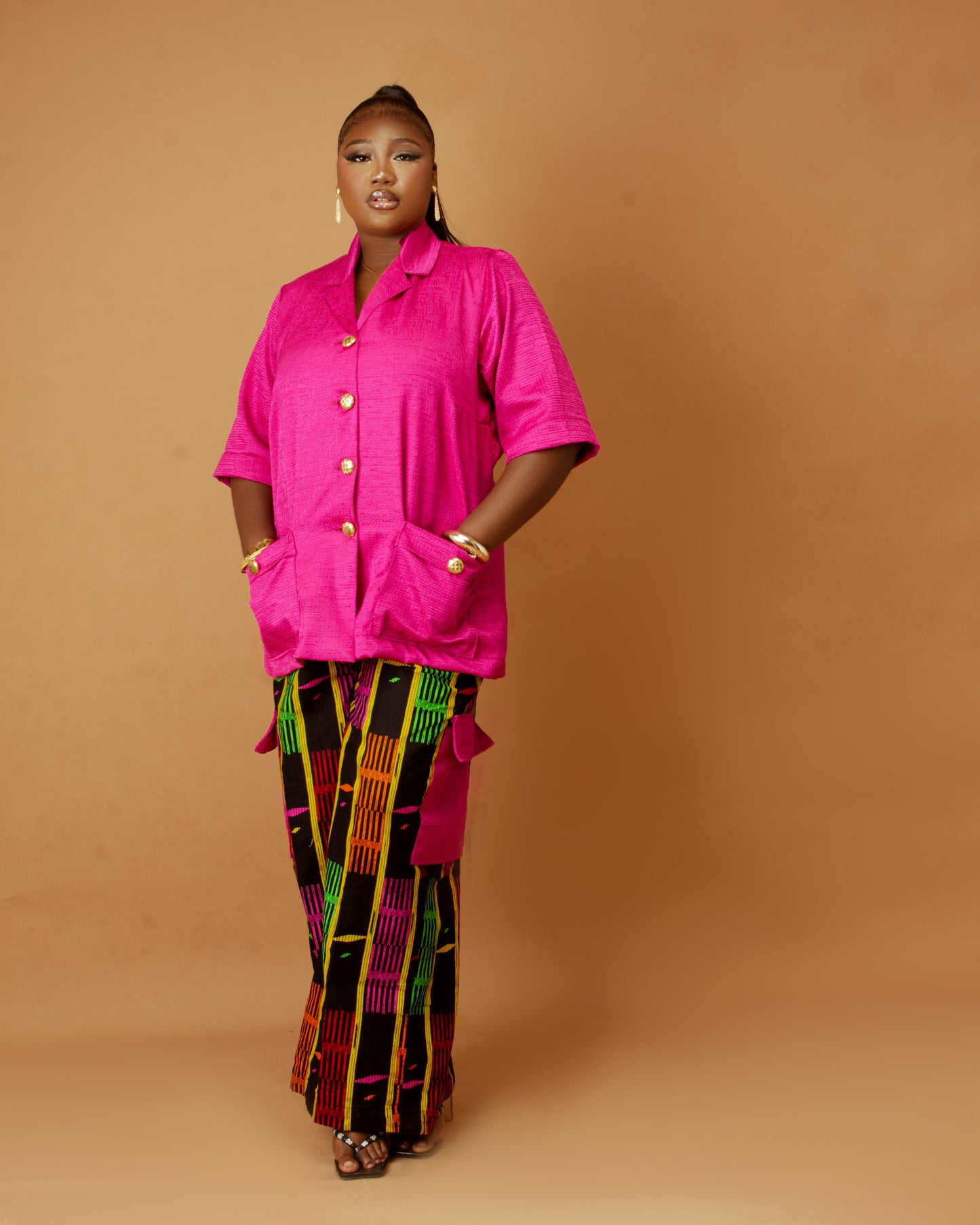 Kelly Two Piece Tweed and Ankara in Pink